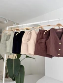 Mini Yelekli Şortlu Keten Takım 10176-08 thumbnail 10