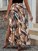 Kadın Beli Büzgülü Yandan Yırtmaçlı Desenli Süprem Etek thumbnail 4