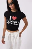 Nakış Detay Baskılı Crop T-Shirt thumbnail 4