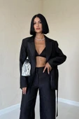 Siyah Beli Kuşaklı Ceket Ve Pantolon Parlak Takım thumbnail 2