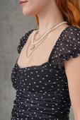 Puantiyeli Belden Oturtmalı Tül Siyah Bluz thumbnail 3