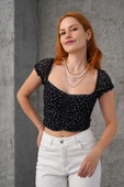 Puantiyeli Belden Oturtmalı Tül Siyah Bluz thumbnail 2