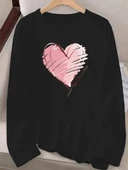 Kadın Uzun Kollu Bisiklet Yaka Kalp Desenli Viskon Bluz thumbnail 3