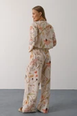 Çiçek Desen Önü Bağlamalı Pantolon Takım - Taş thumbnail 4