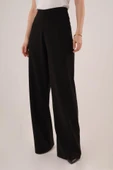 Bol Paça Yandan Fermuarlı Siyah Kumaş Pantolon thumbnail 1