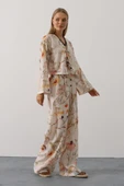 Çiçek Desen Önü Bağlamalı Pantolon Takım - Taş thumbnail 3