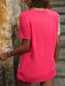 Kadın Süprem Kumaş Leopar Desenli Ve Cizgili Oversize Bluz thumbnail 3