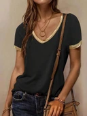 Kadın Kısa Kollu V Yakalı Viskon Bluz thumbnail 2