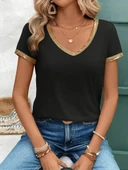 Kadın Kısa Kollu V Yakalı Viskon Bluz thumbnail 4