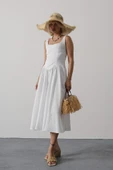 Askılı Uzun Elbise - Beyaz thumbnail 1