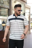 Erkek Yakalı çizgili Kısa Kollu T-shirt thumbnail 1