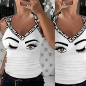 Kadın çapraz şeritli Göz Baskılı Viskon Bluz thumbnail 3