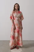 Yandan Bağlamalı Desenli Elbise - Pembe thumbnail 2