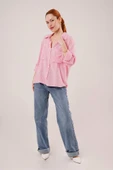 Yarasa Kol Çizgili Cep Detaylı Pembe Gömlek thumbnail 2