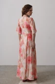Yandan Bağlamalı Desenli Elbise - Pembe thumbnail 3