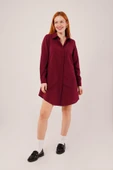 Uzun Kollu Bordo Tunik Gömlek Elbise thumbnail 4