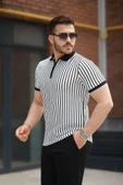 Erkek çizgili Fermuar Yakalı Kısa Kollu Tişört thumbnail 2