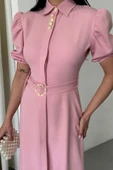 YAKA DÜĞME DETAYLI ELBİSE- Pembe thumbnail 3