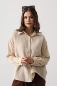 Müslin Uzun Kol Gömlek - Bej thumbnail 3