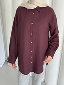 merwish Düğme Keten Gömlek-Bordo 1362 thumbnail 1
