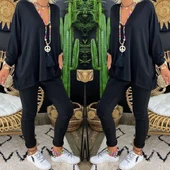 Kadın Uzun Kollu Derin V Yaka ön Kısa Arka Uzun Viskon Bluz thumbnail 3