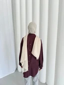 merwish Düğme Keten Gömlek-Bordo 1362 thumbnail 2