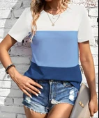 Kadın Kısa Kollu Bisiklet Yaka Salaş Viskon Bluz thumbnail 2