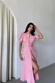 YAKA DÜĞME DETAYLI ELBİSE- Pembe thumbnail 2