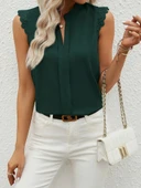 Kadın Kısa Dantel Kollu Hakim Yaka Ithal Krep Bluz thumbnail 4