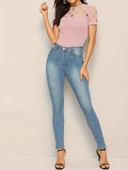 Kadın Kısa Kollu Baklava Desen Lazer Kesim Ithal Krep Bluz thumbnail 6