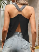 Kadın Askılı V Yakalı Arkadan Halka Detaylı Viskon Bluz thumbnail 1