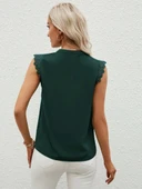 Kadın Kısa Dantel Kollu Hakim Yaka Ithal Krep Bluz thumbnail 3