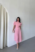 YAKA DÜĞME DETAYLI ELBİSE- Pembe thumbnail 1