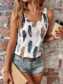 Kadın Sıfır Kollu V Yakalı Yaprak Desenli Süprem Bluz thumbnail 1