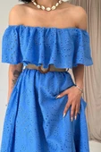 Bebe Mavi Omzu Lastikli Brode Elbise thumbnail 3