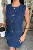 Kolsuz Yelekli Mini Etekli Denim Takım 10164 thumbnail 7