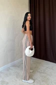 Bej Yanları Şeritli Pantolon thumbnail 4
