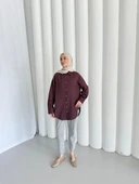 merwish Düğme Keten Gömlek-Bordo 1362 thumbnail 4