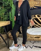 Kadın Uzun Kollu Derin V Yaka ön Kısa Arka Uzun Viskon Bluz thumbnail 1