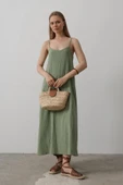 Askılı Uzun Çan Elbise - Haki thumbnail 2