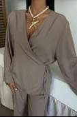 Kruvaze Model Klasik Pantolonlu Çupra Keten Takım 10191 thumbnail 5