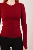 Uzun Kollu Basic Bordo Bluz thumbnail 2