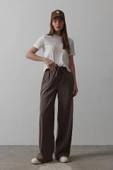 Beli Lastikli Bol Paça Pantolon - Kahve thumbnail 4