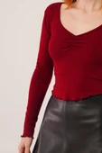 Geniş Yaka Bordo Basic Body Bluz thumbnail 3