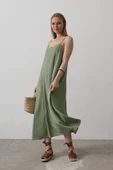Askılı Uzun Çan Elbise - Haki thumbnail 1