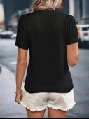 Kadın Kısa Kollu Yaka Detay Triko Bluz thumbnail 2