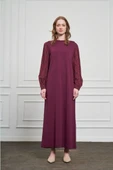 Nuss triko kollari cupra ipek elbise bordo 2062 thumbnail 2
