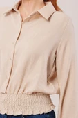 Bel Ve Bilek Lastikli Bej Bluz thumbnail 3