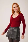 Geniş Yaka Bordo Basic Body Bluz thumbnail 4
