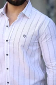Erkek Pamuklu Çizgi Desenli Gömlek thumbnail 2